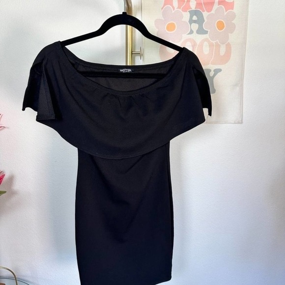 Nasty Gal Dresses & Skirts - Nasty Gal Off the Shoulder Black Ruffle Mini Dress